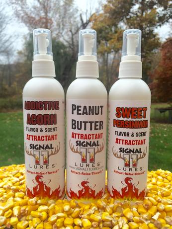 Three bottles of peanut butter, sweet almond and sweet corn.
