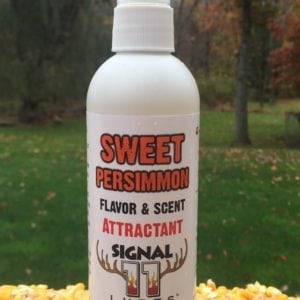 A bottle of sweet persimmon flavor and scent attractant.