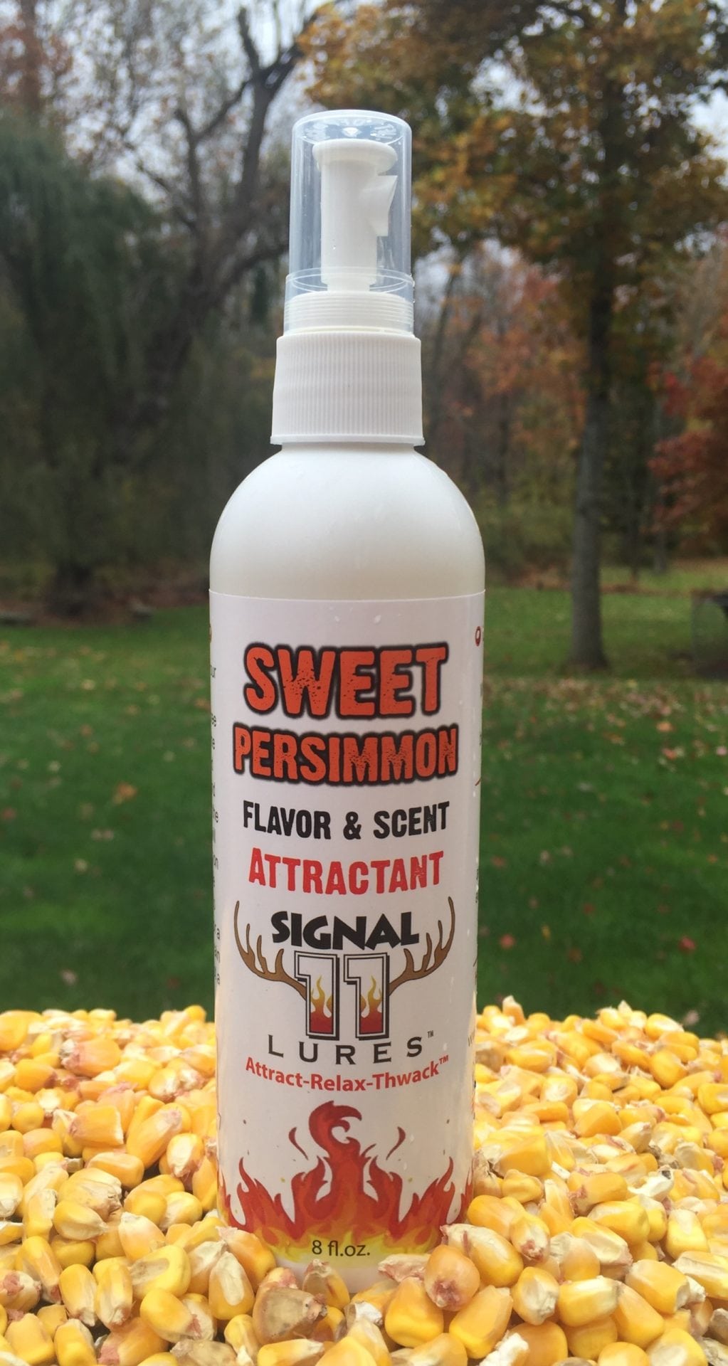 A bottle of sweet persimmon flavor and scent attractant.
