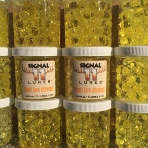 A close up of some jars filled with yellow jelly