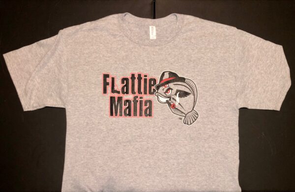 A gray shirt with the words " flattie mafia ".